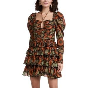 Ulla Johnson Naiya Dress Nocturne Ikat Metallic Stripe Ruffle Mini Size 6